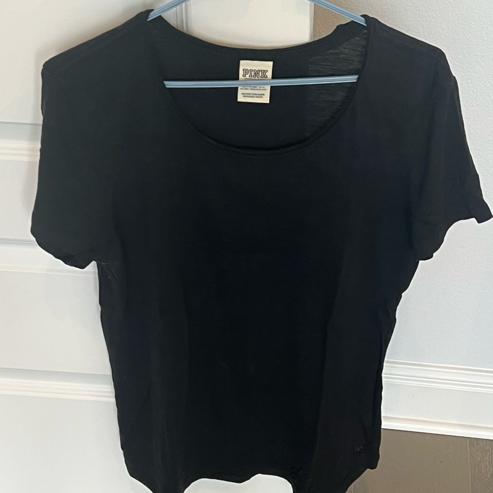 Pink Victoria’s Secret Black V Neck Short Sleeve T-shirt